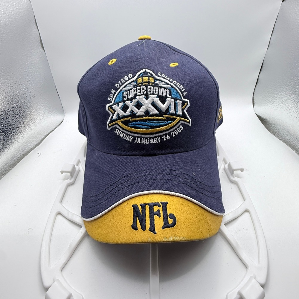 Reebok Hat OSFA Navy Blue Super Bowl XXXVII  NFL 2003 San Diego Embroidered Cap